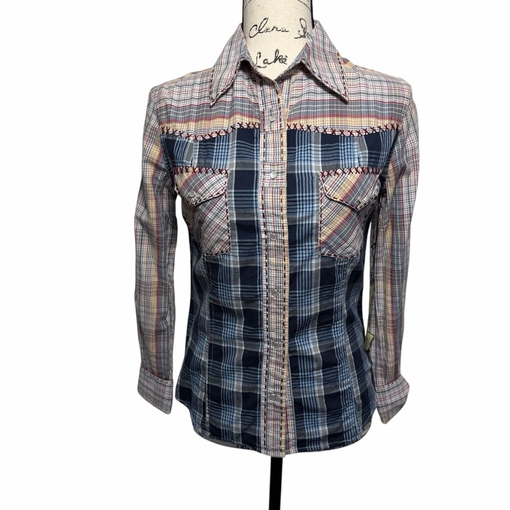 Vintage Rebel Ranch Wear Multicolor Plaid‎ Button Snap Shirt, XS